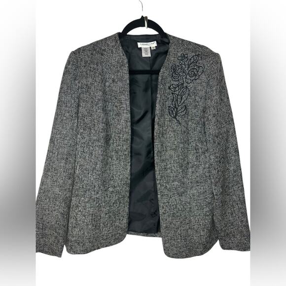 Coldwater Creek 12 Gray Embroidered Open Front Jacket - Picture 1 of 6